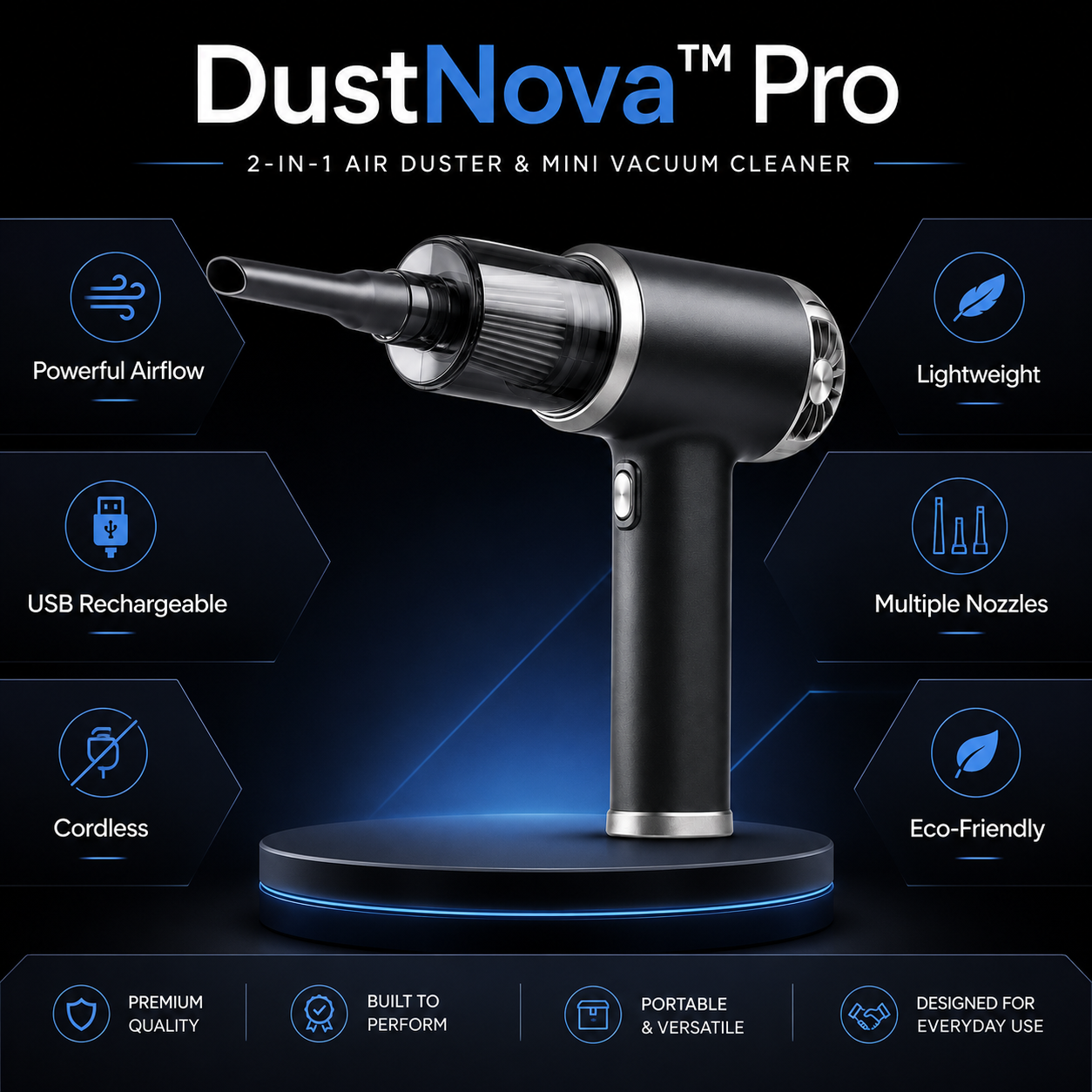 DustNova™ Pro 2-in-1 Cordless Air Duster & Mini Vacuum